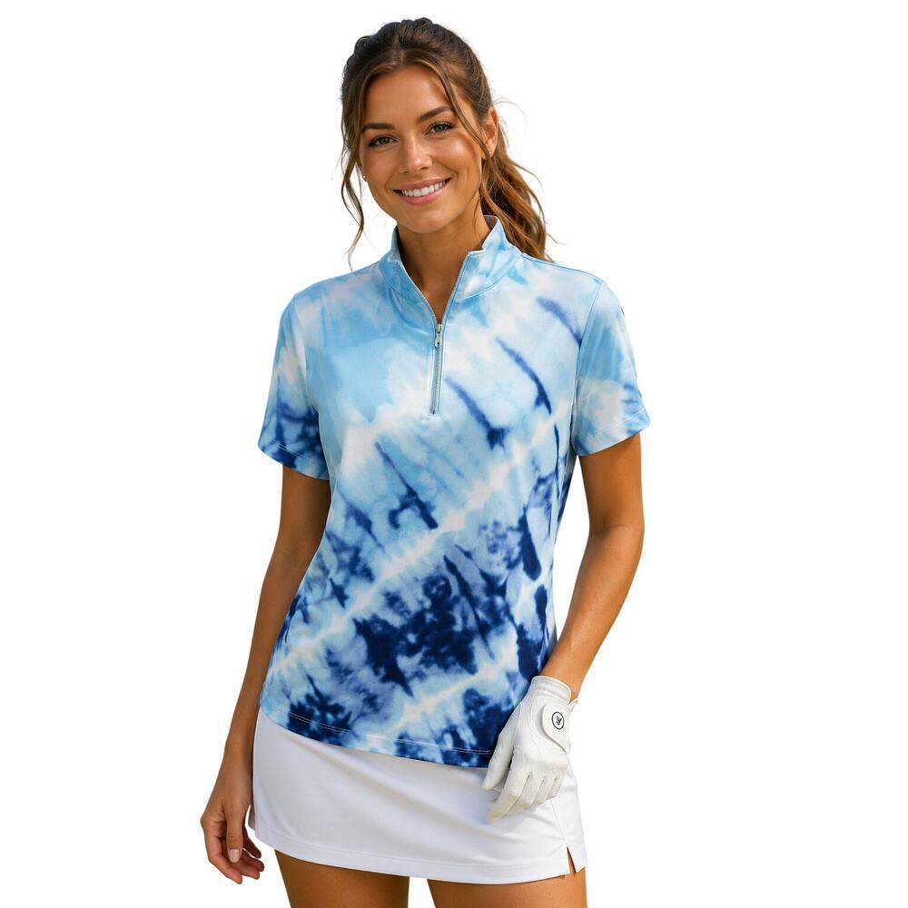 Zenergy 1 (M)  tie-dye blue performance active golf popover 1/4 zip short sleeve